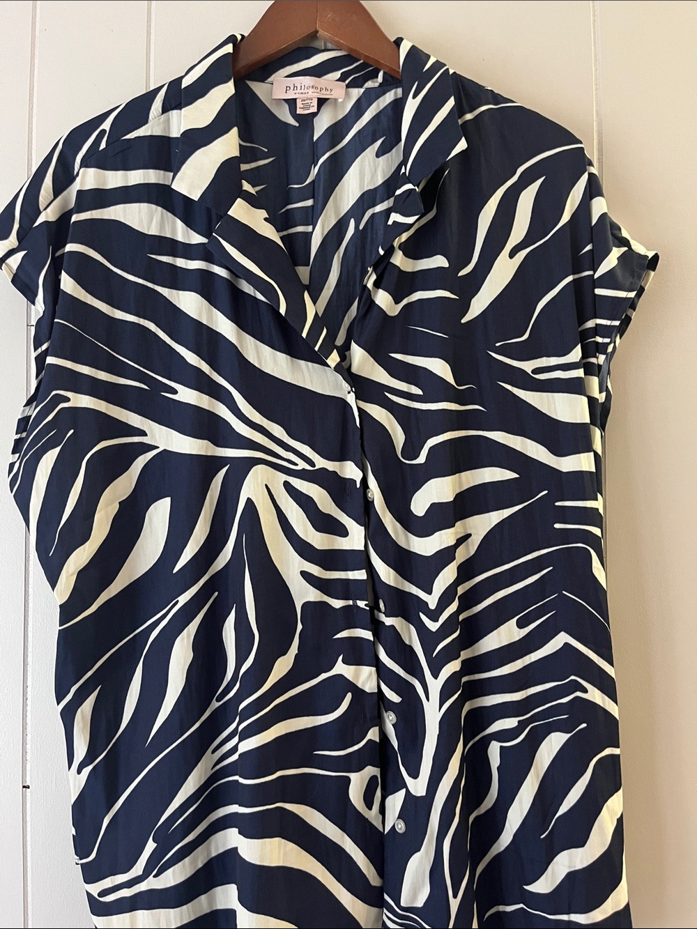 Philosophy Navy and White Zebra-Print Button Down Shirt